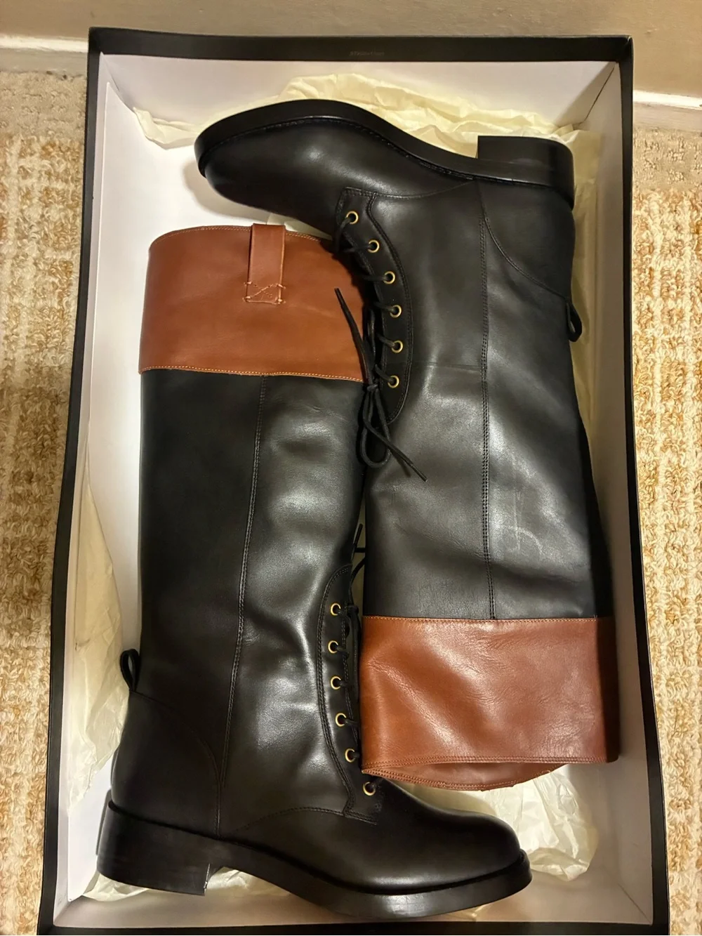 J.Crew leather Black BrownTall Lace-Up Riding Boots